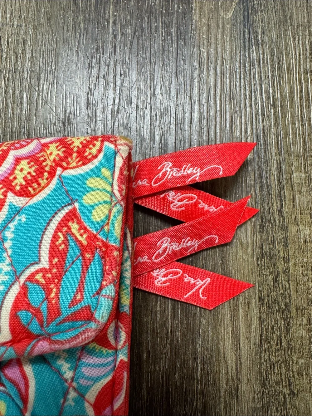 Vera Bradley‎ Quilted Paisley Foldover Clutch -Red Turquoise Wear On The Corners